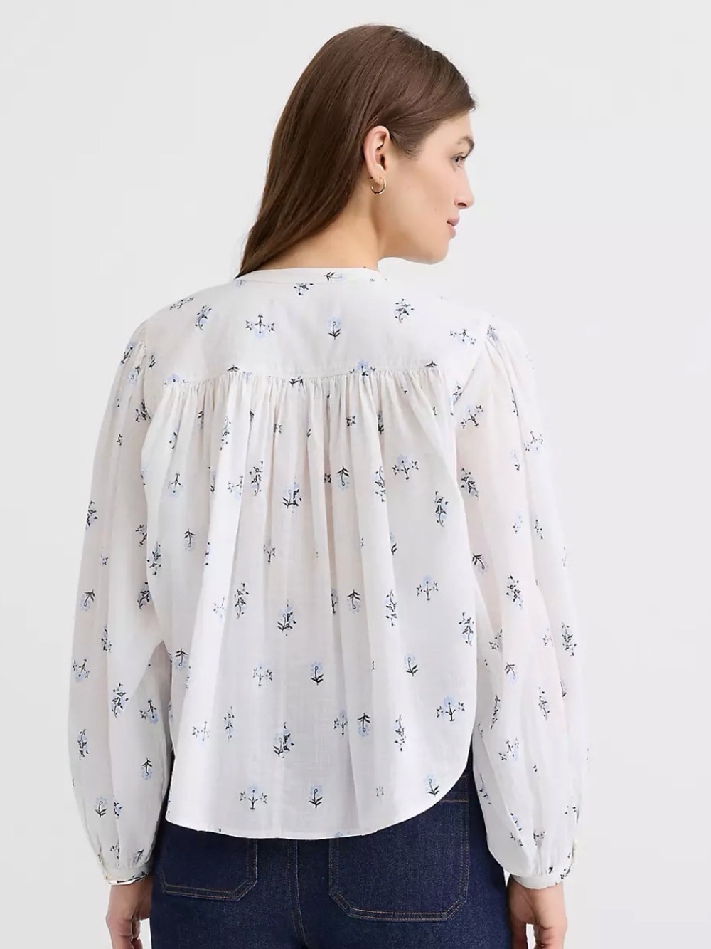 White Floral Peasant Blouse - Lightweight Women's Balloon sleeve Top size medium - Picture 2 of 4